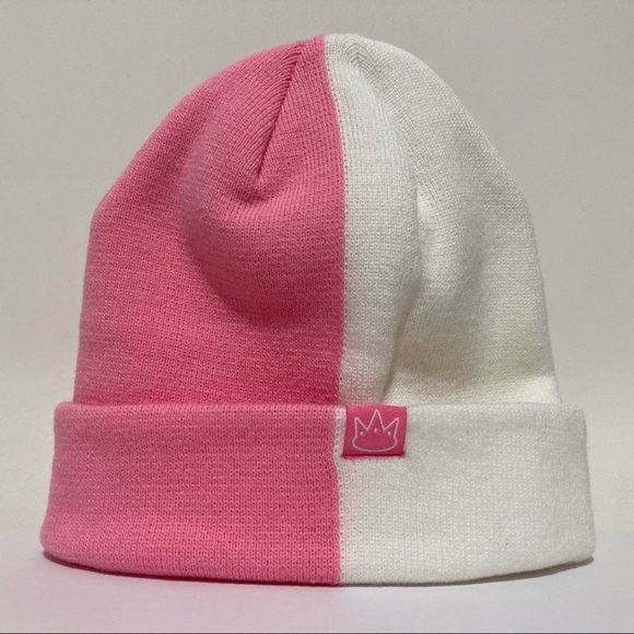 Jay Rauler Split Half White Baby Pink 2 Two Tone Beanie Knit Cap Hat SEE⭐️ - Picture 4 of 6